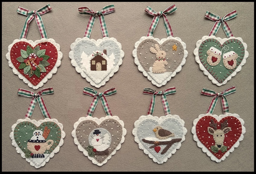Pretty wool applique Christmas Heart Christmas Ornaments
